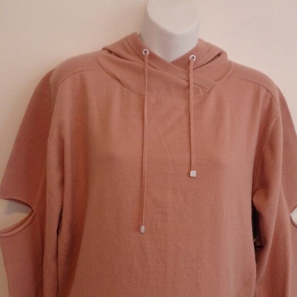 Blanc Noir  Light Pink Knit Hoodie Cut Out sleeve sweater S NWT 198 - Picture 8 of 9